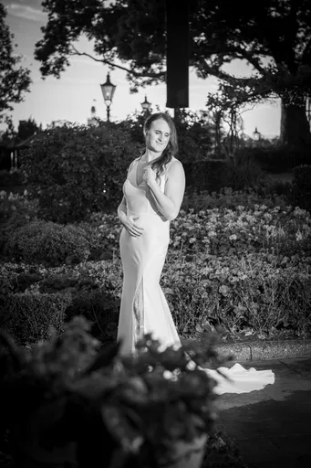 A black and white photo of Alexis